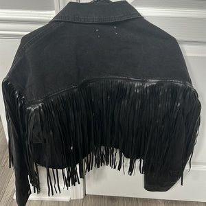 F21 fringe denim jacket